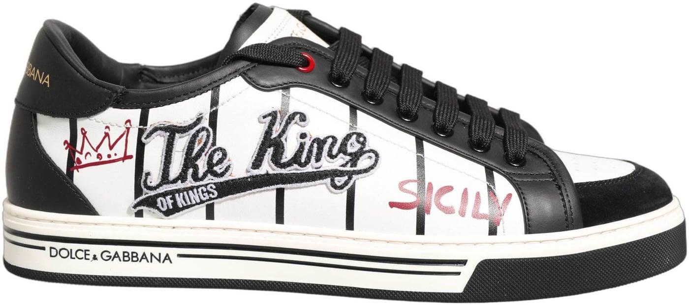 Dolce & Gabbana White Black DG Logo King Patch Low-Top Sneaker Shoes