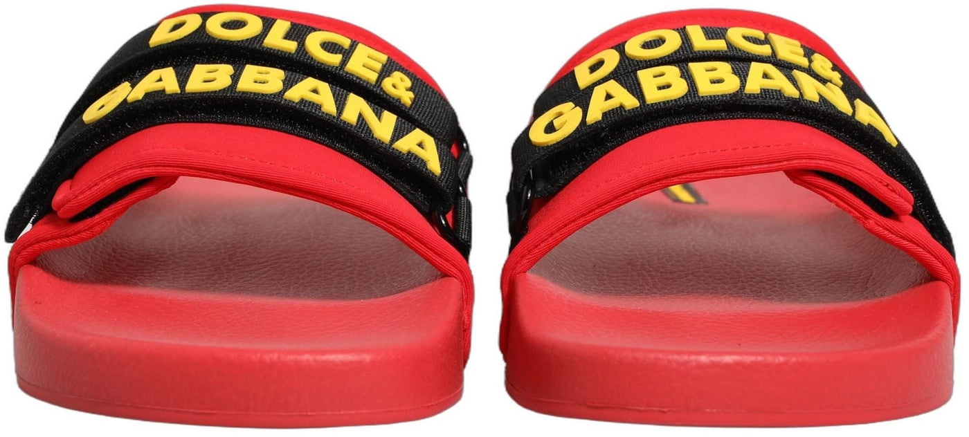 Dolce & Gabbana Red Neoprene Slides Flats Beachwear Shoes