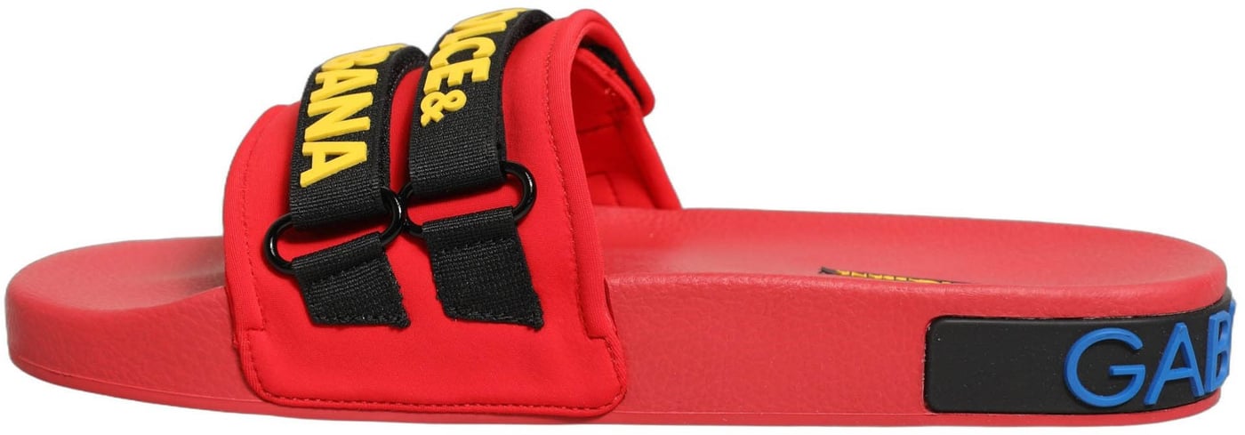 Dolce & Gabbana Red Neoprene Slides Flats Beachwear Shoes