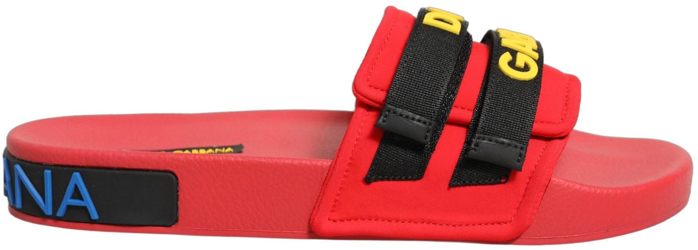 Dolce & Gabbana Red Neoprene Slides Flats Beachwear Shoes