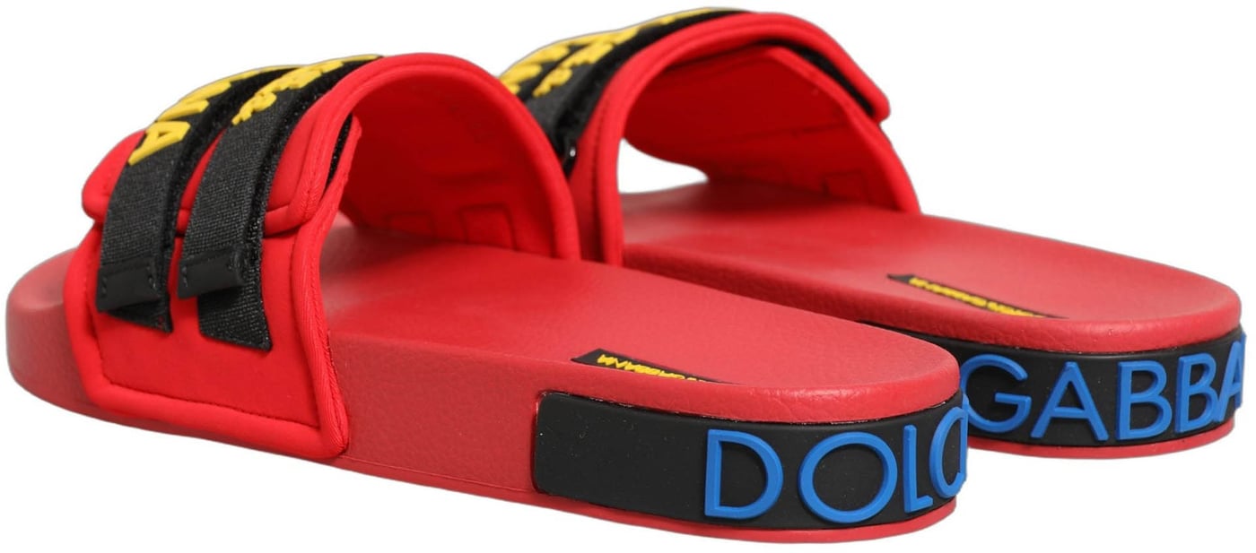 Dolce & Gabbana Red Neoprene Slides Flats Beachwear Shoes