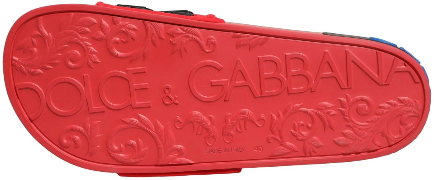 Dolce & Gabbana Red Neoprene Slides Flats Beachwear Shoes