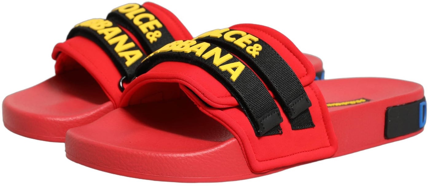 Dolce & Gabbana Red Neoprene Slides Flats Beachwear Shoes