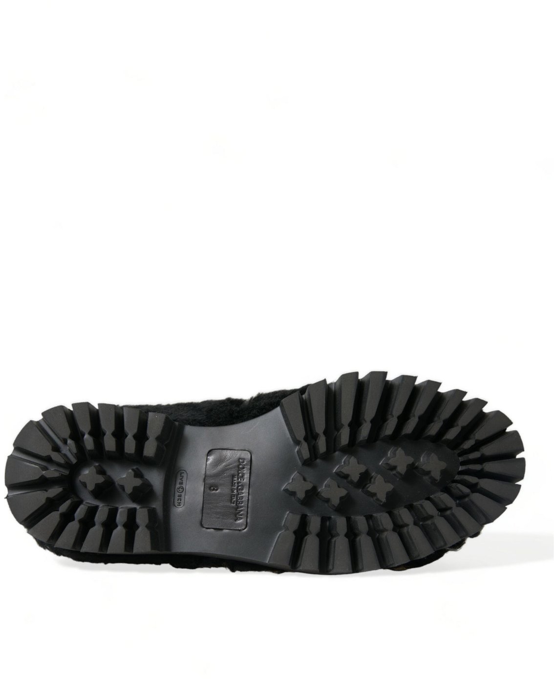 Dolce & Gabbana Black Fur Leather Slippers Dress Shoes