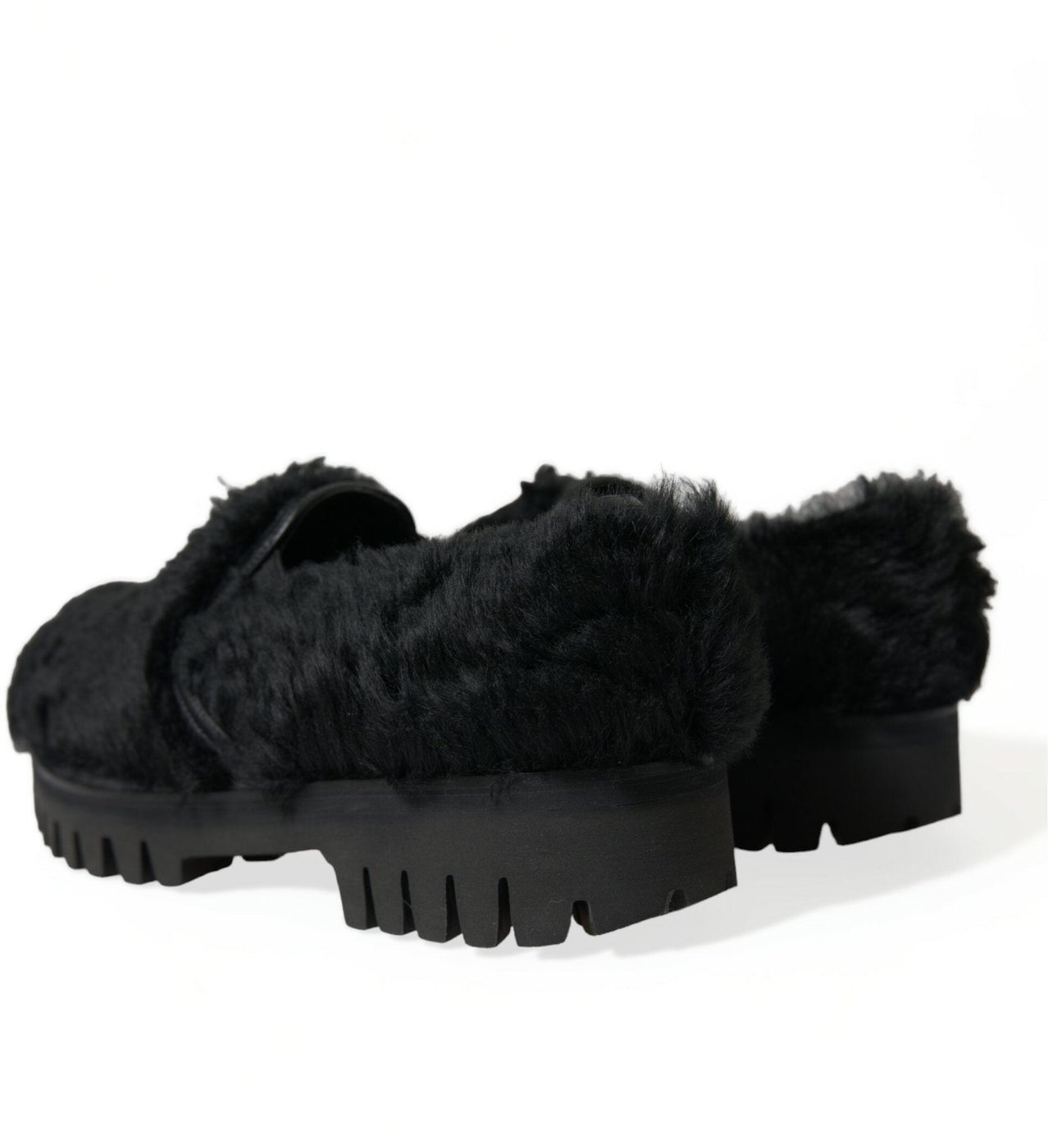 Dolce & Gabbana Black Fur Leather Slippers Dress Shoes