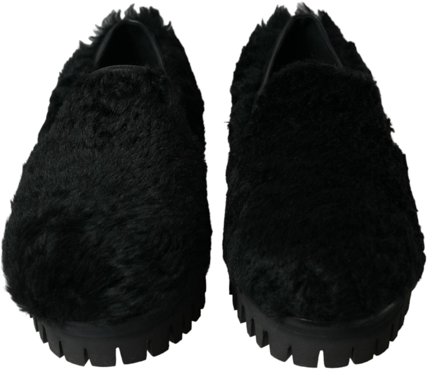 Dolce & Gabbana Black Fur Leather Slippers Dress Shoes