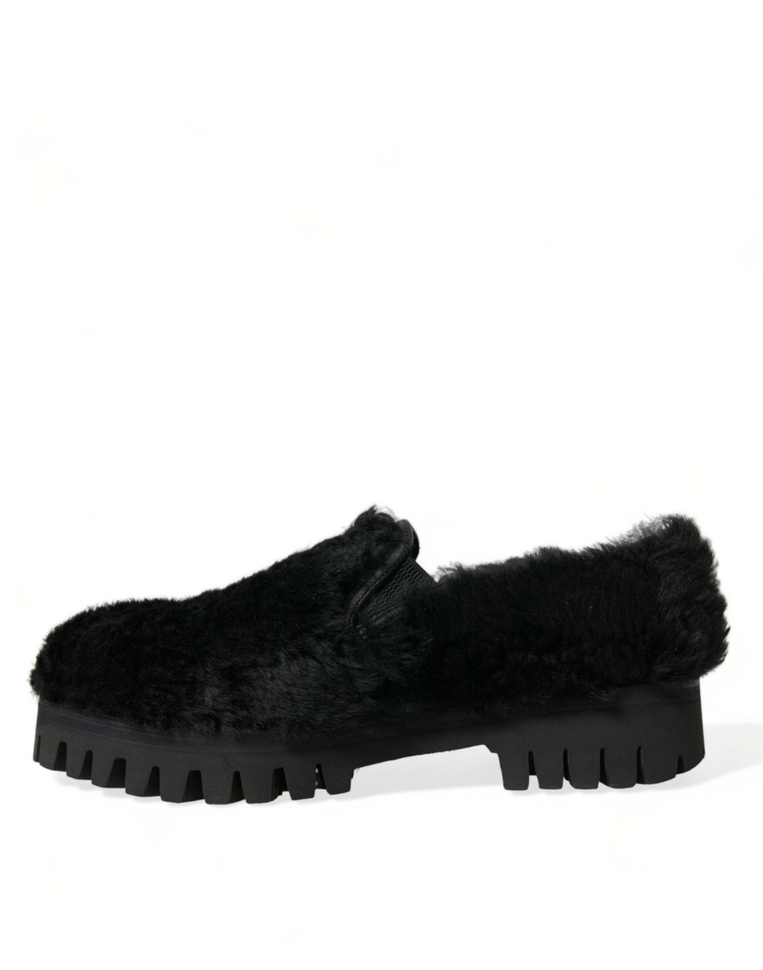 Dolce & Gabbana Black Fur Leather Slippers Dress Shoes