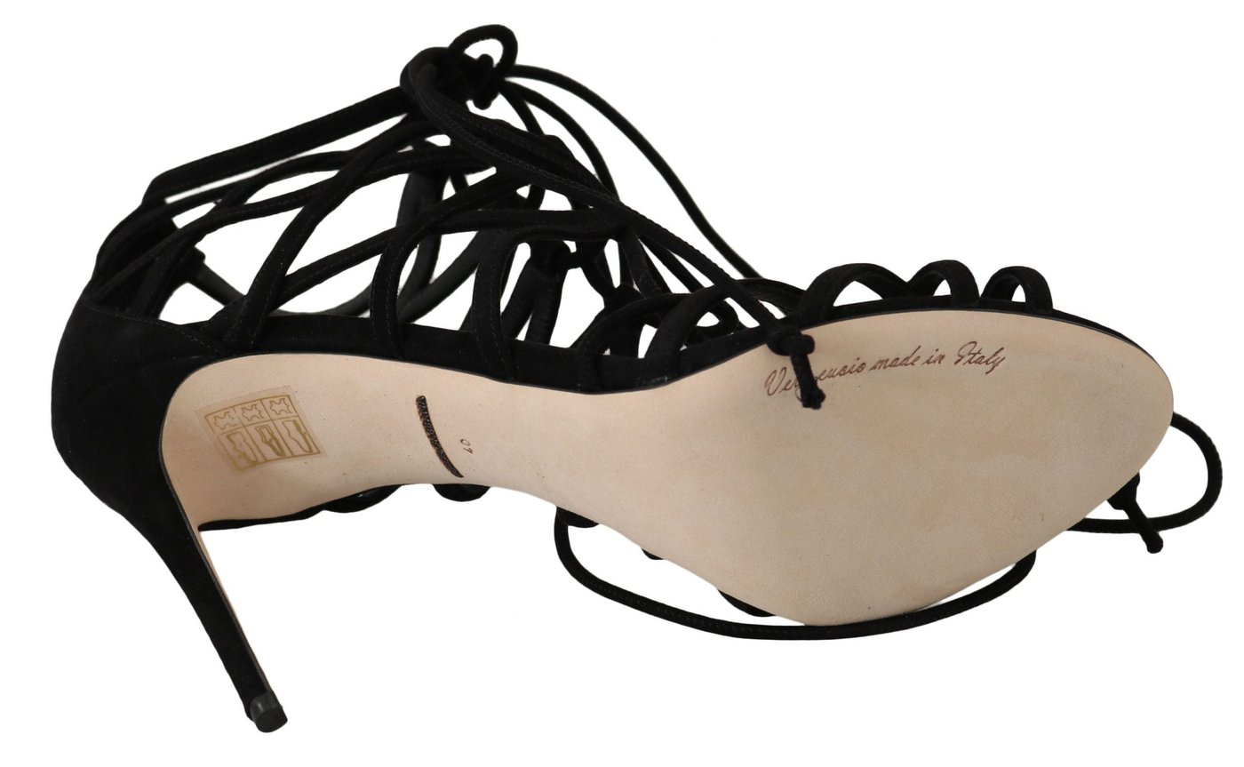 Dolce & Gabbana Black Suede Strap Stilettos Sandals