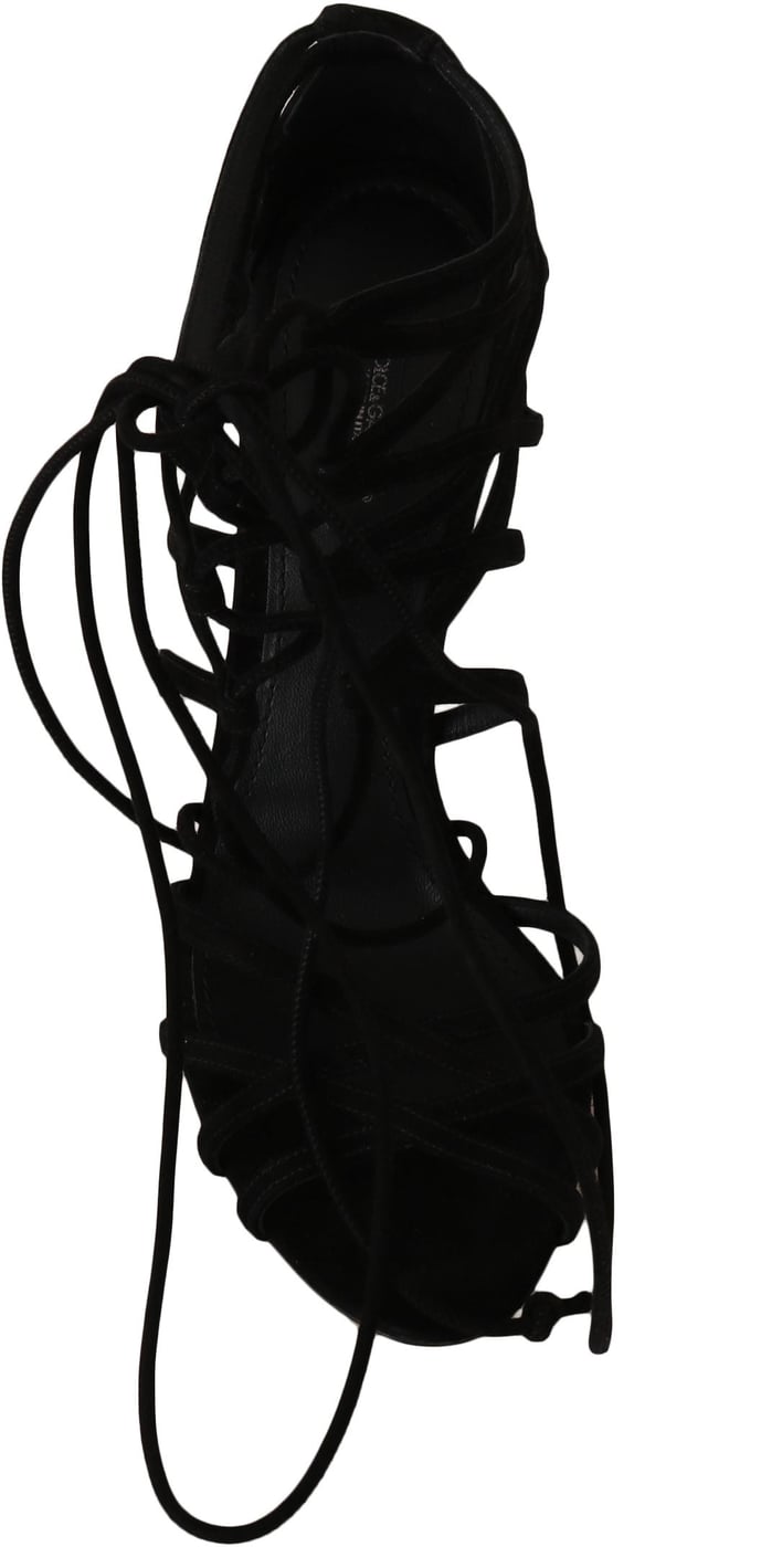 Dolce & Gabbana Black Suede Strap Stilettos Sandals