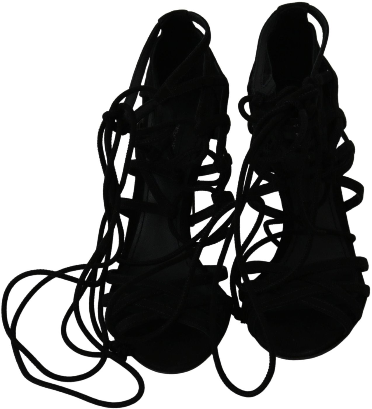 Dolce & Gabbana Black Suede Strap Stilettos Shoes Sandals