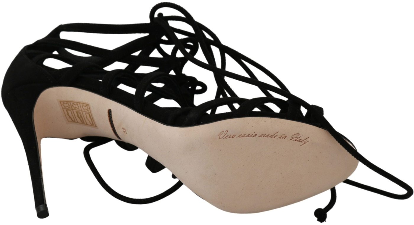 Dolce & Gabbana Black Suede Strap Stilettos Shoes Sandals