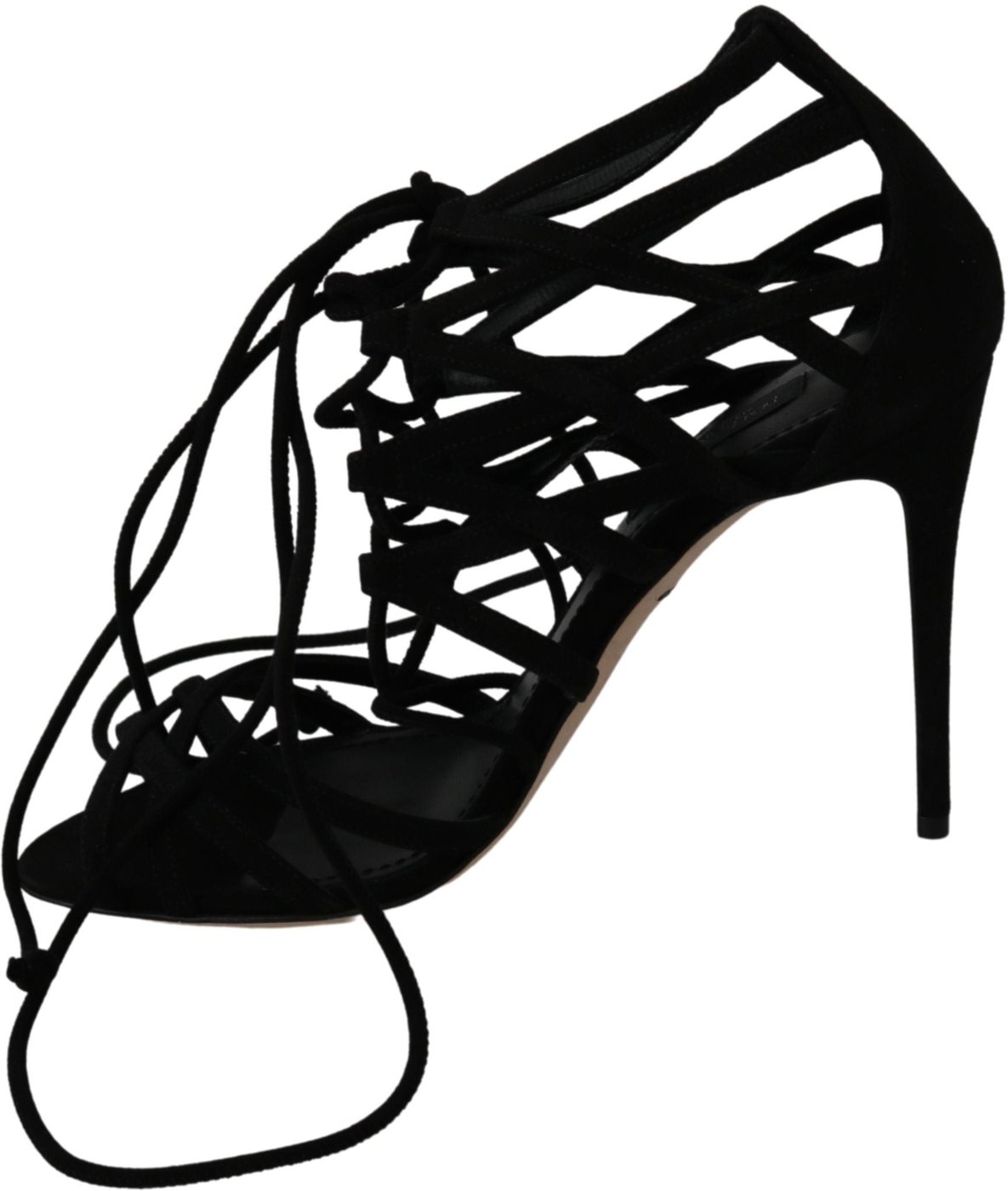 Dolce & Gabbana Black Suede Strap Stilettos Shoes Sandals