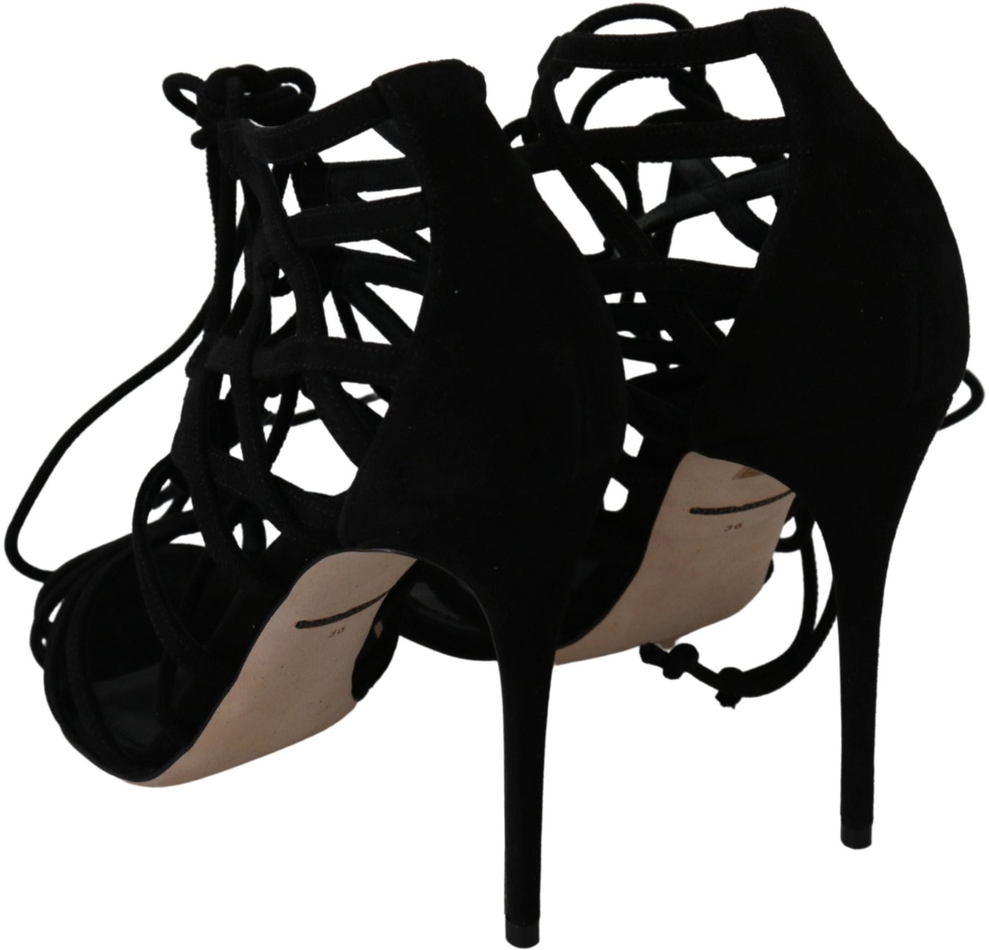 Dolce & Gabbana Black Suede Strap Stilettos Shoes Sandals