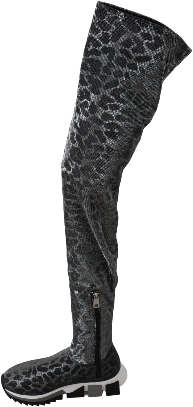 Dolce & Gabbana Gray Leopard High Top Sneakers Booties Shoes