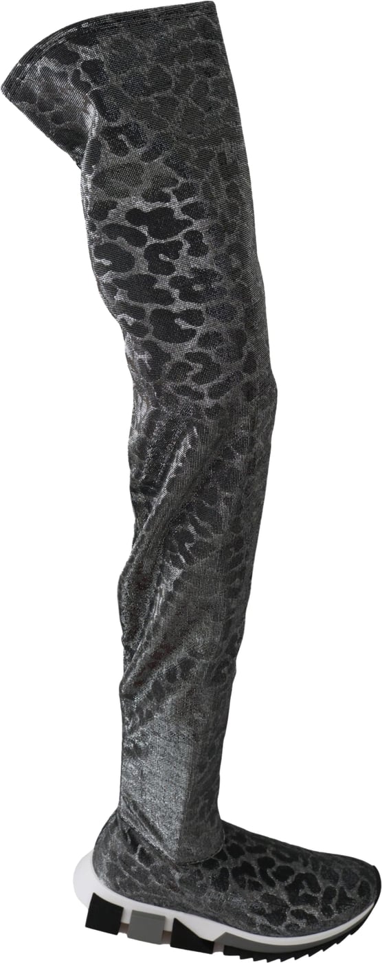 Dolce & Gabbana Gray Leopard High Top Sneakers Booties Shoes