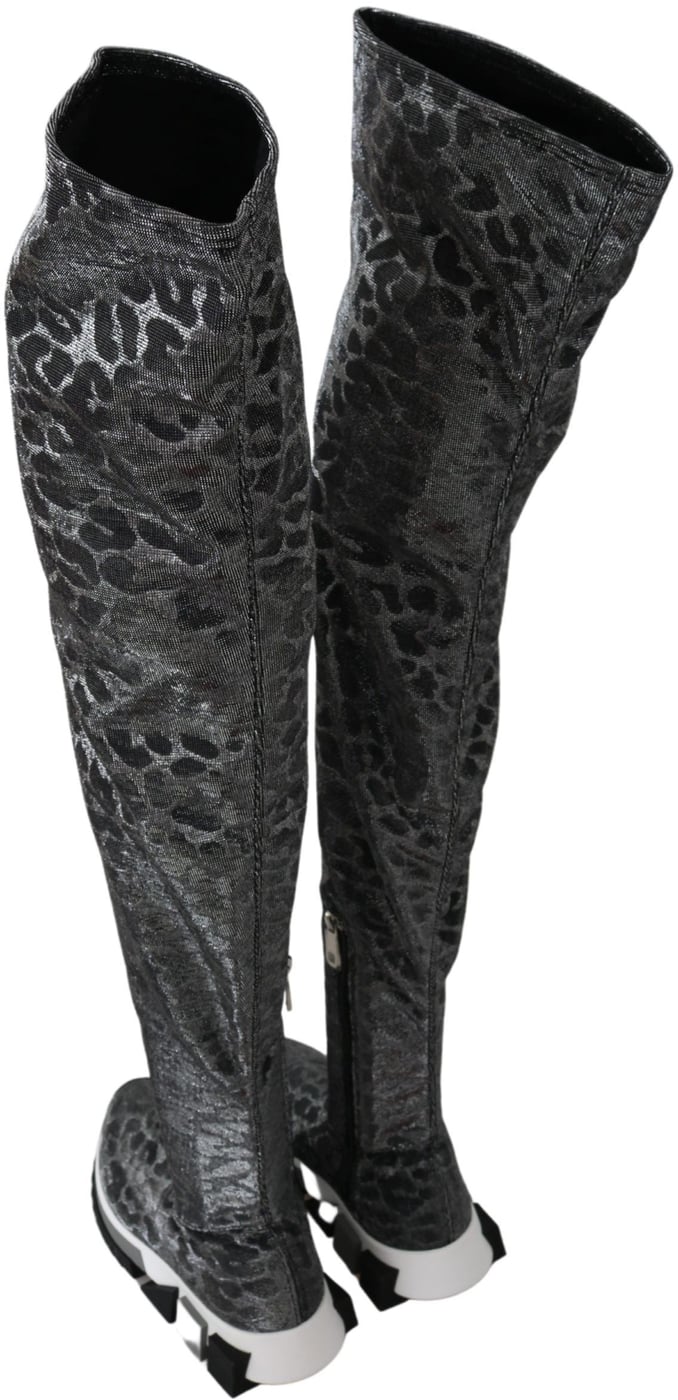 Dolce & Gabbana Gray Leopard High Top Sneakers Booties Shoes