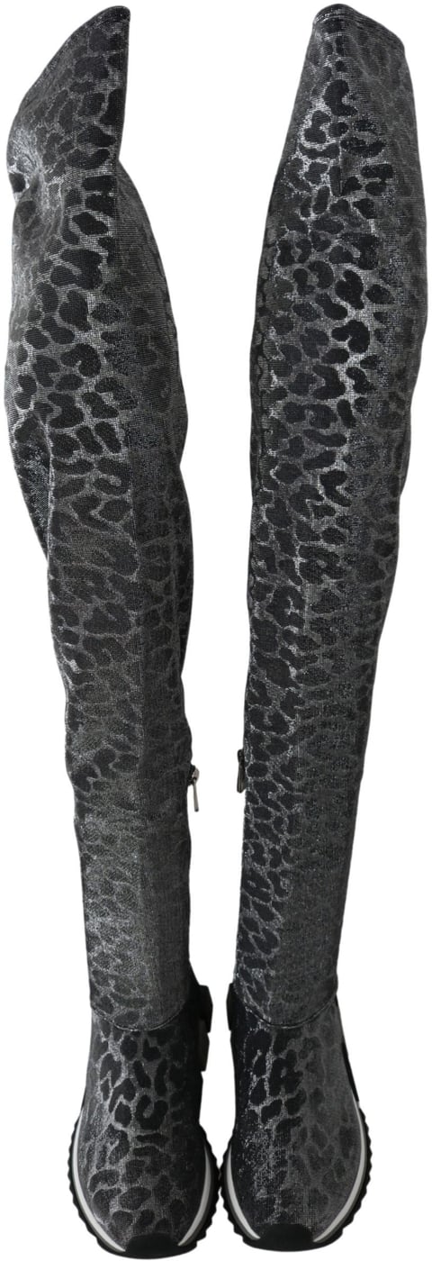 Dolce & Gabbana Gray Leopard High Top Sneakers Booties Shoes