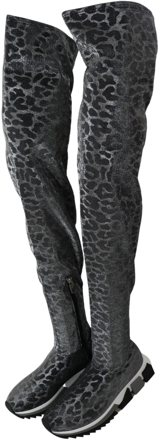 Dolce & Gabbana Gray Leopard High Top Sneakers Booties Shoes