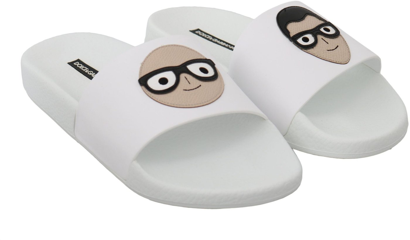 Dolce & Gabbana White Leather #dgfamily Slides Shoes Sandals