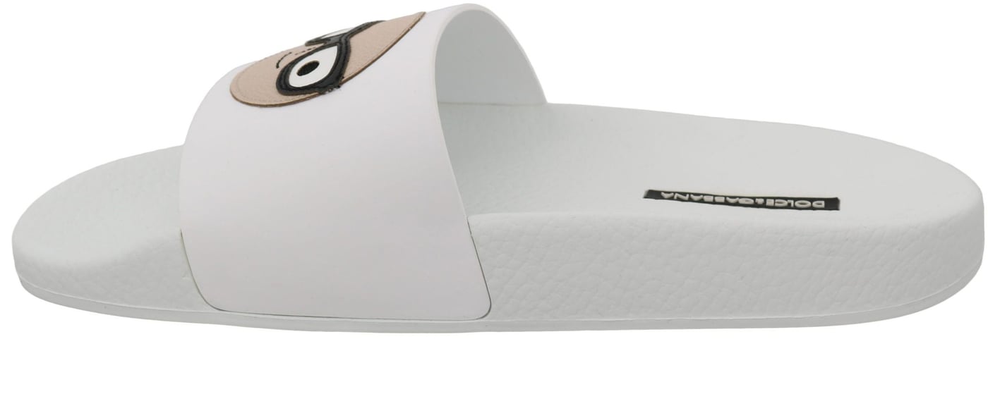 Dolce & Gabbana White Leather #dgfamily Slides Shoes Sandals