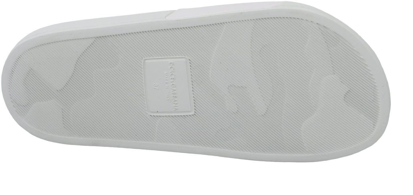 Dolce & Gabbana White Leather #dgfamily Slides Shoes Sandals