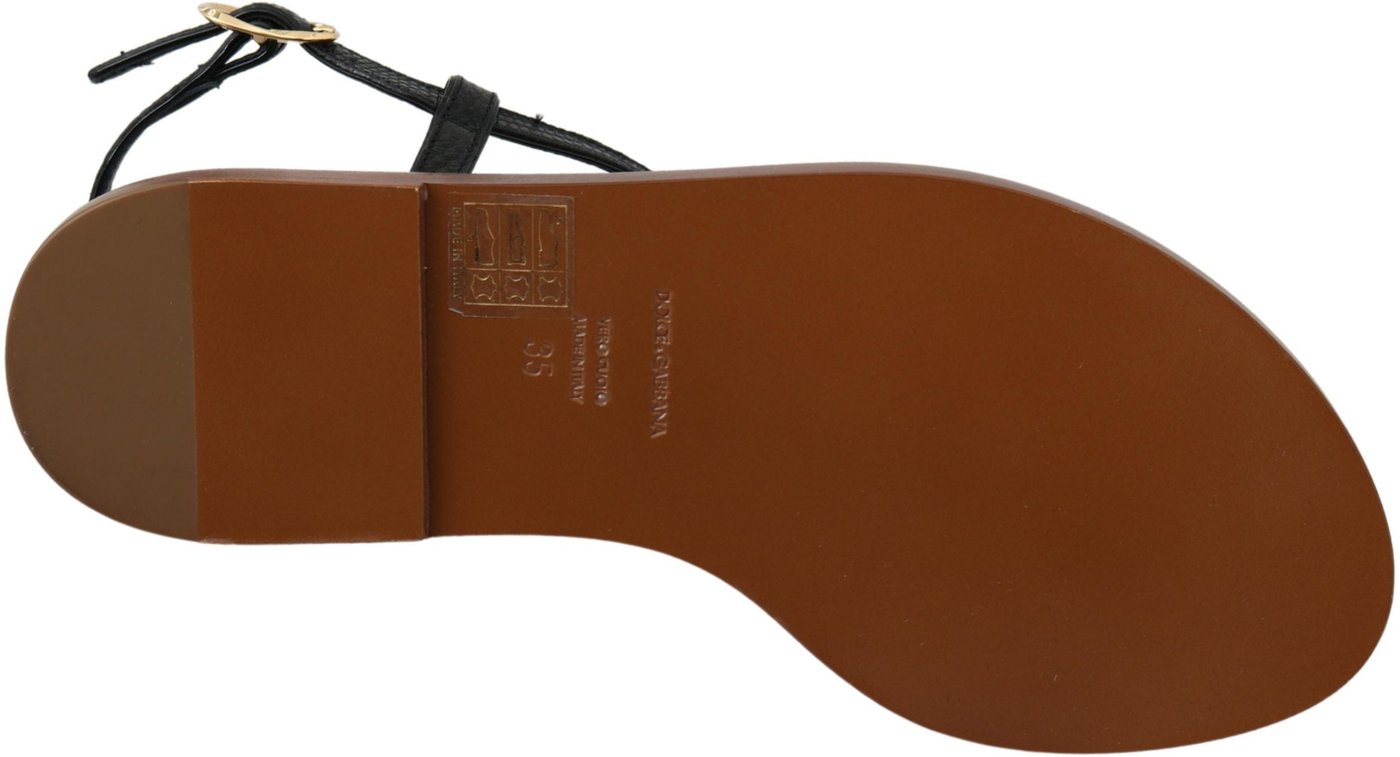 Dolce & Gabbana Black Leather Coins Flip Flops Sandals Shoes