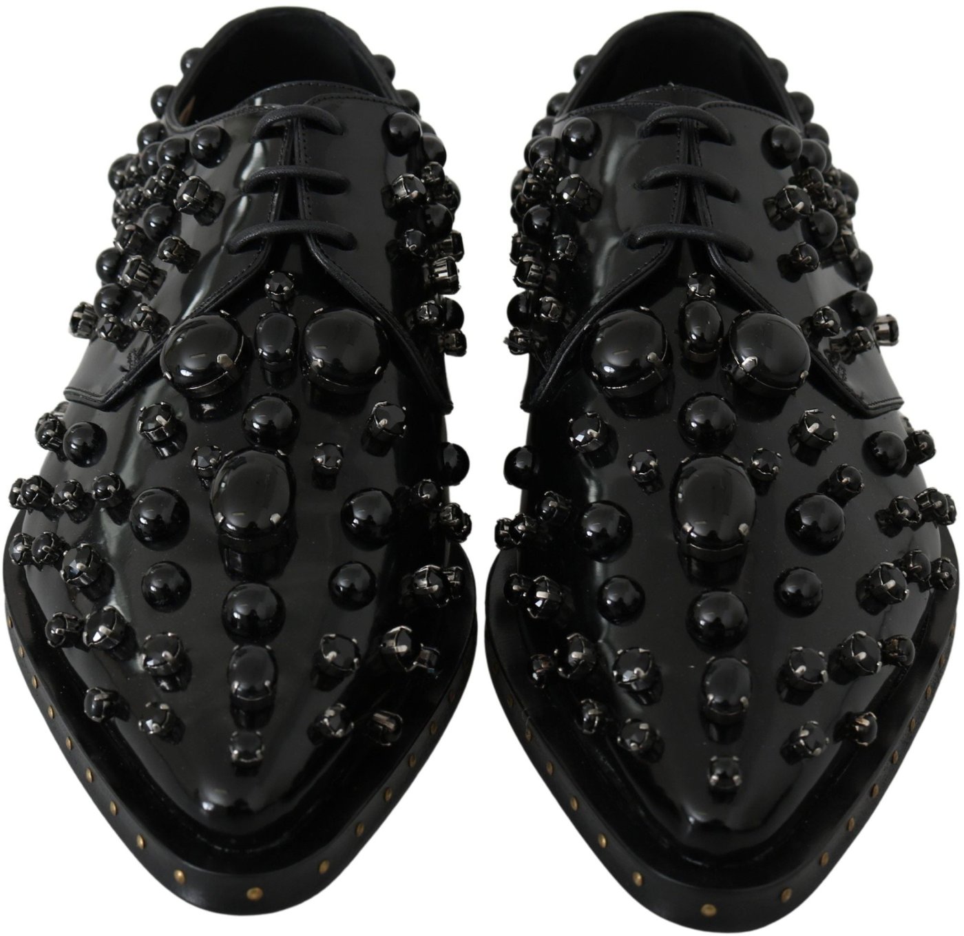 Dolce & Gabbana Black Leather Crystals Dress Broque Shoes