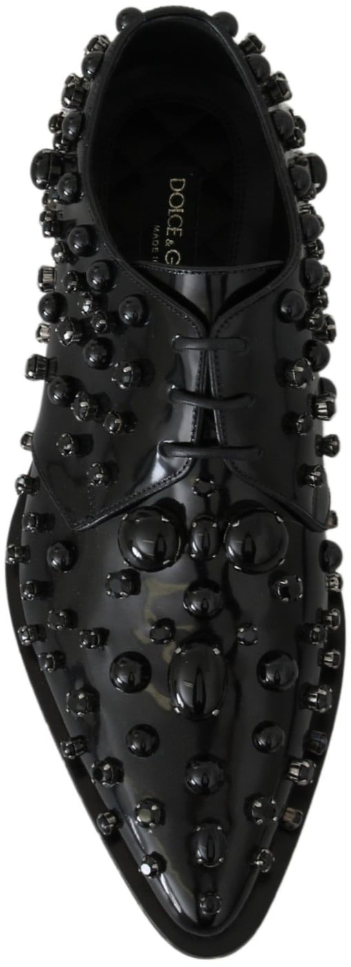 Dolce & Gabbana Black Leather Crystals Dress Broque Shoes