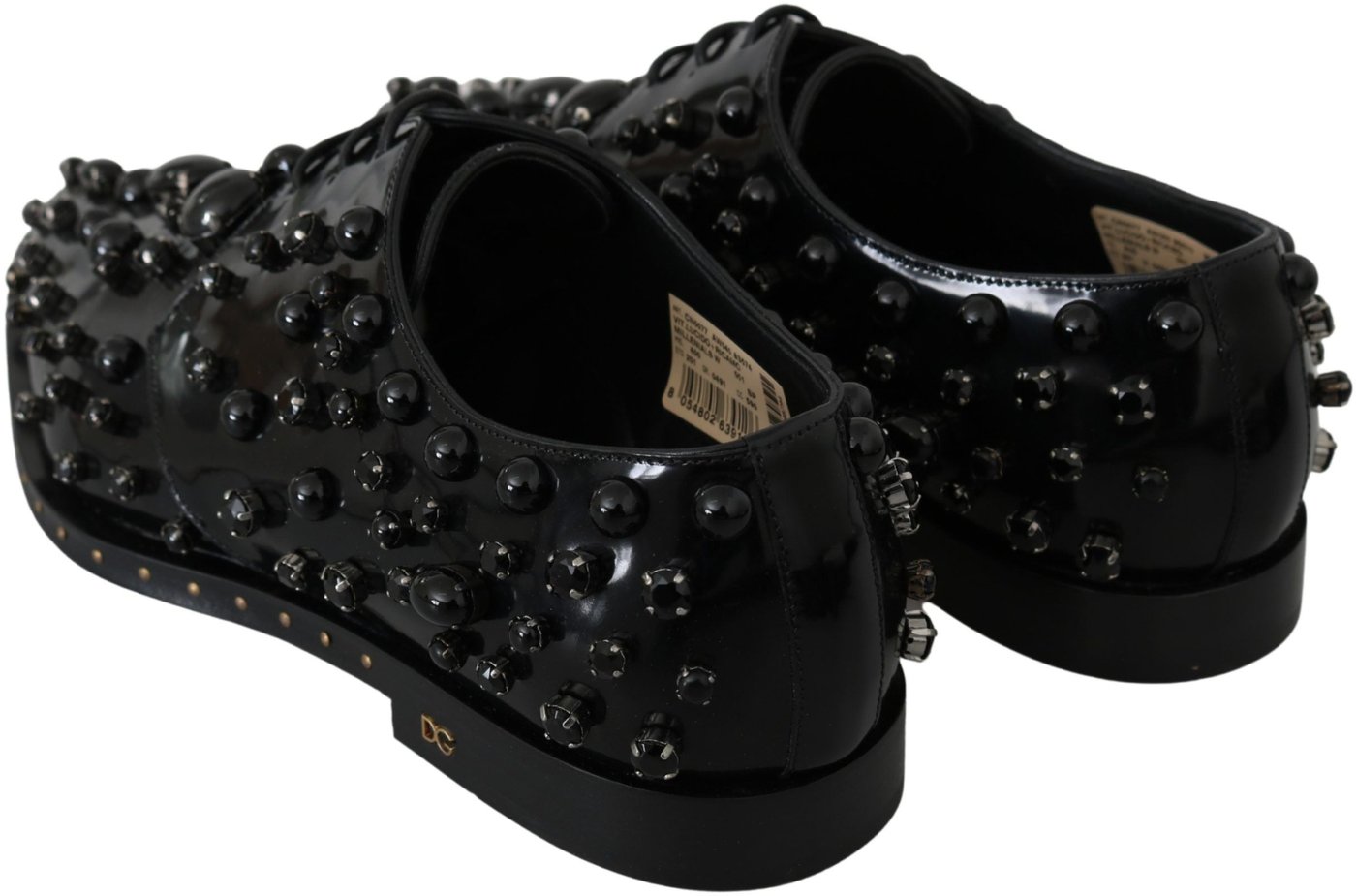Dolce & Gabbana Black Leather Crystals Dress Broque Shoes
