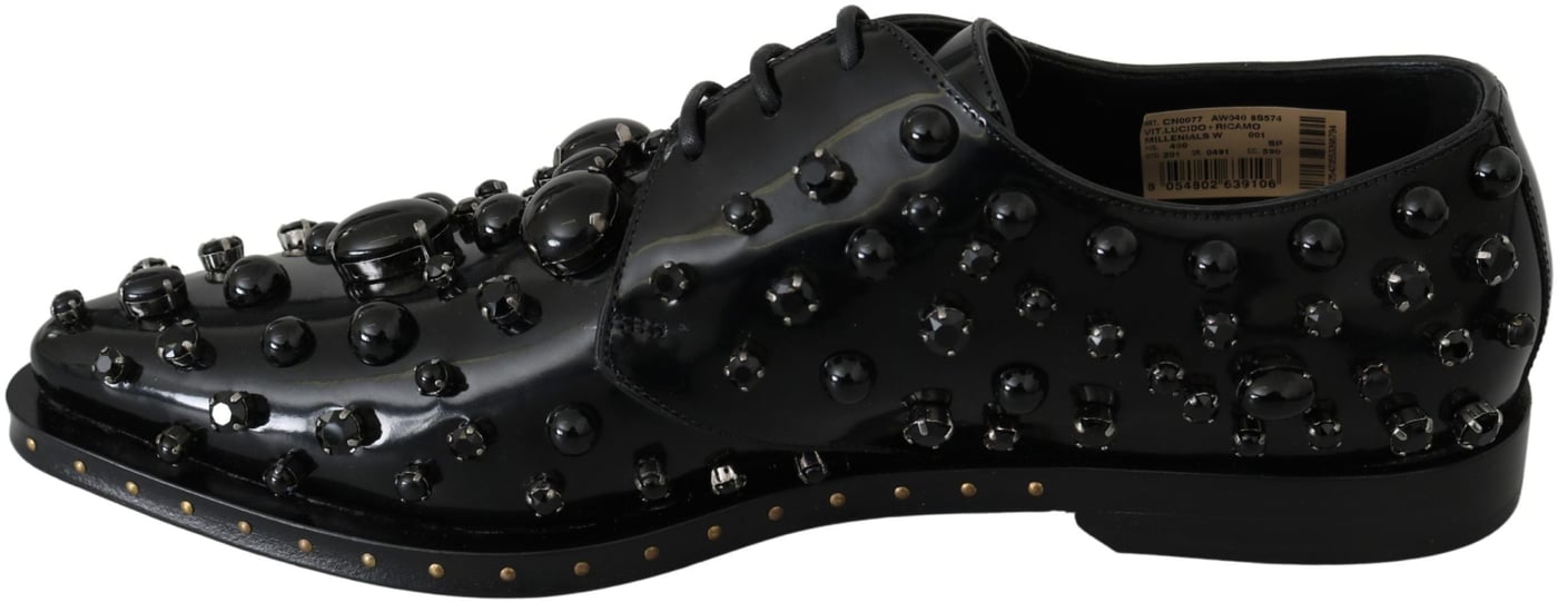 Dolce & Gabbana Black Leather Crystals Dress Broque Shoes