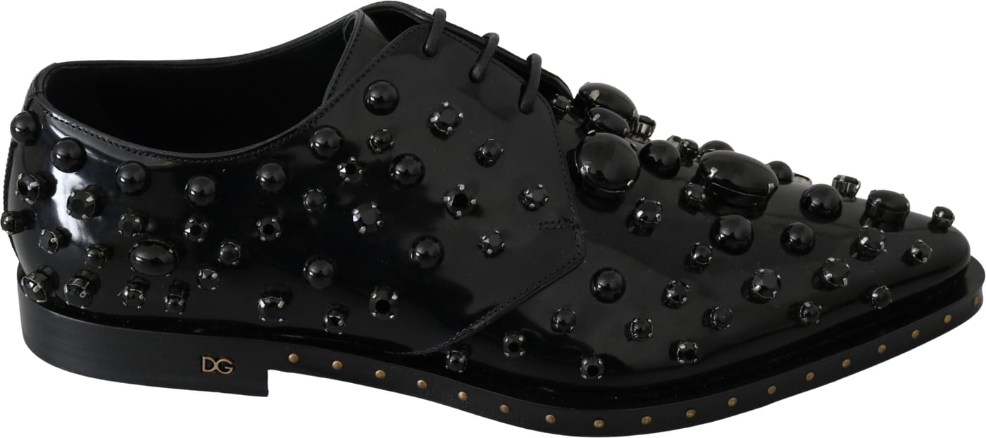 Dolce & Gabbana Black Leather Crystals Dress Broque Shoes