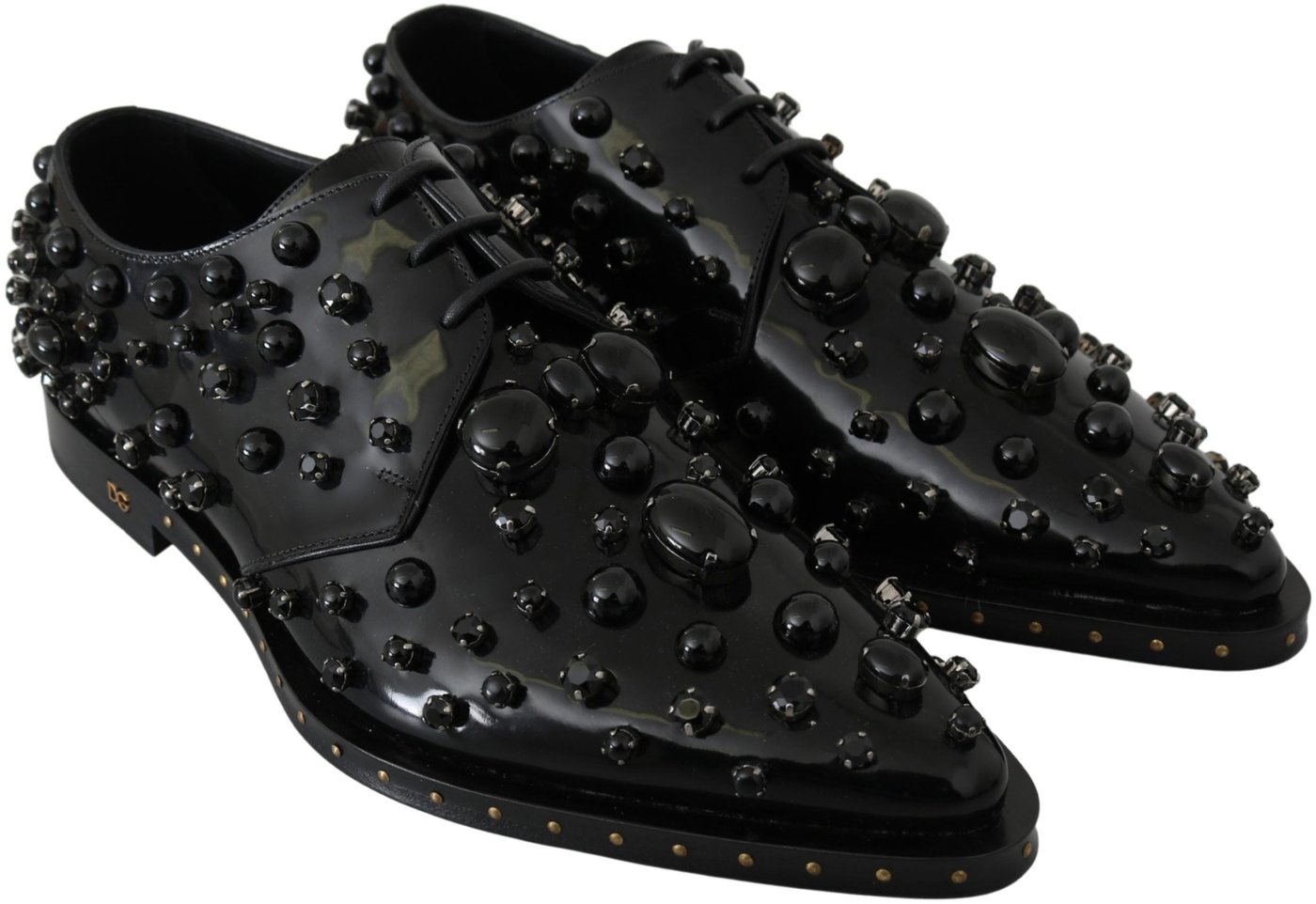Dolce & Gabbana Black Leather Crystals Dress Broque Shoes
