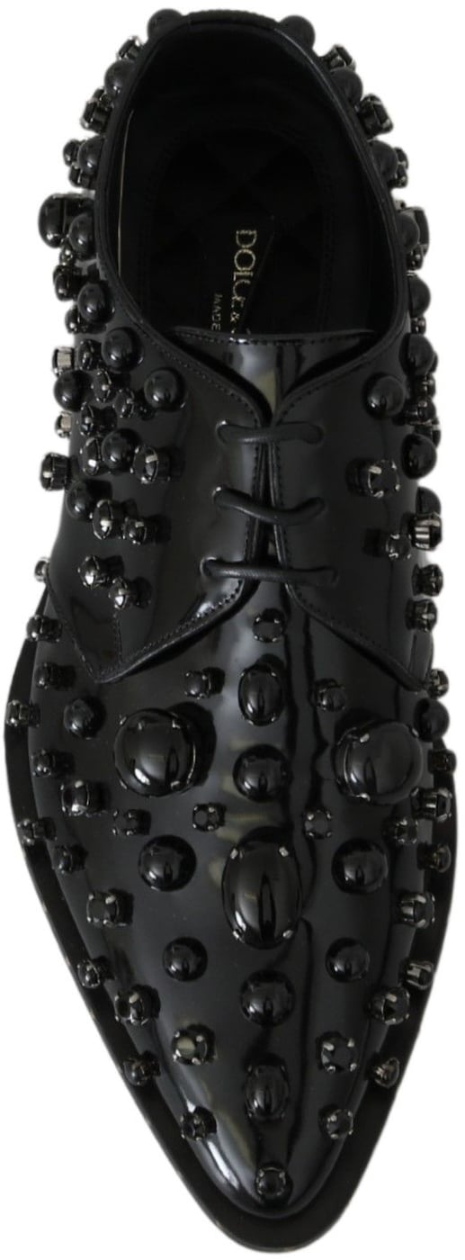 Dolce & Gabbana Black Leather Crystals Dress Broque Shoes