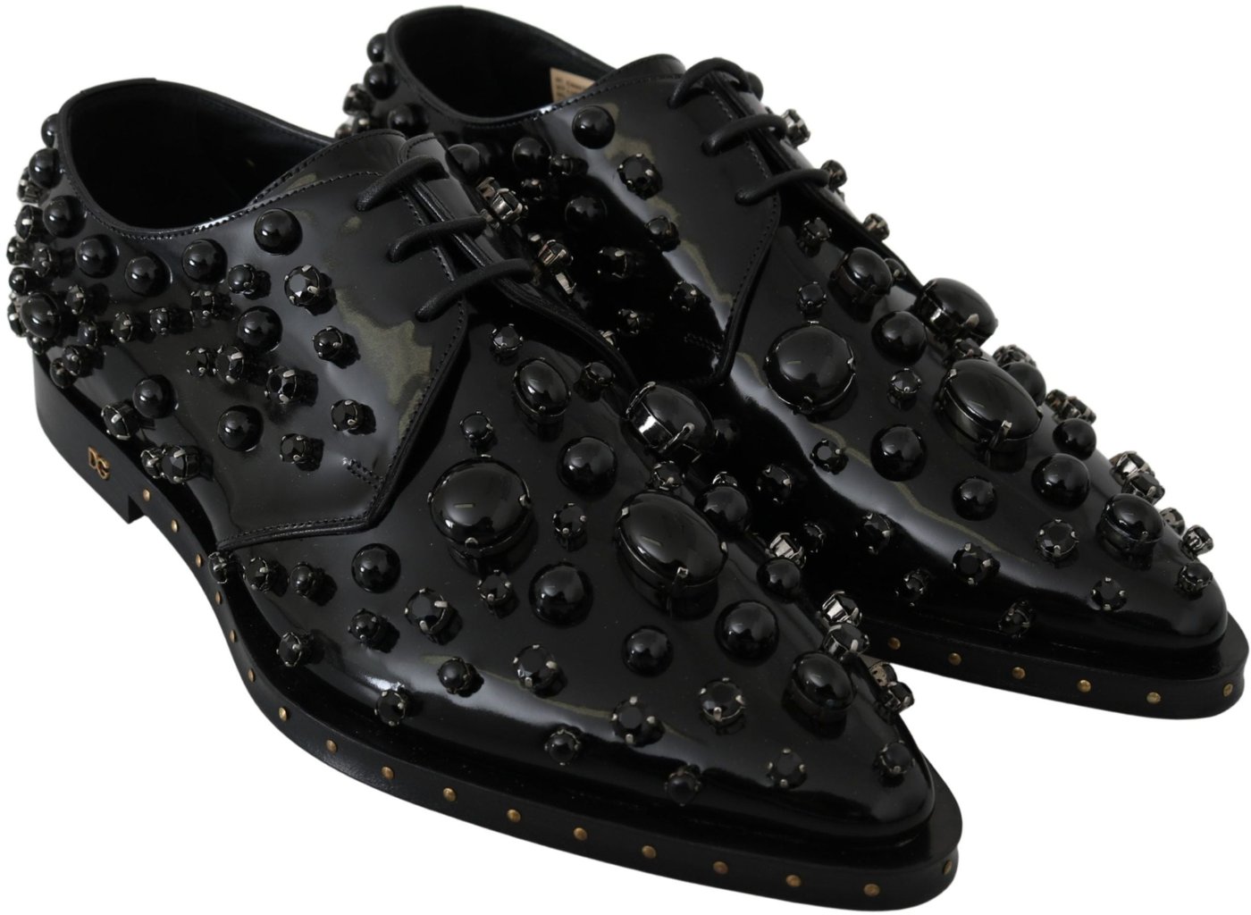 Dolce & Gabbana Black Leather Crystals Dress Broque Shoes