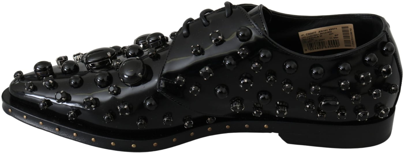 Dolce & Gabbana Black Leather Crystals Dress Broque Shoes
