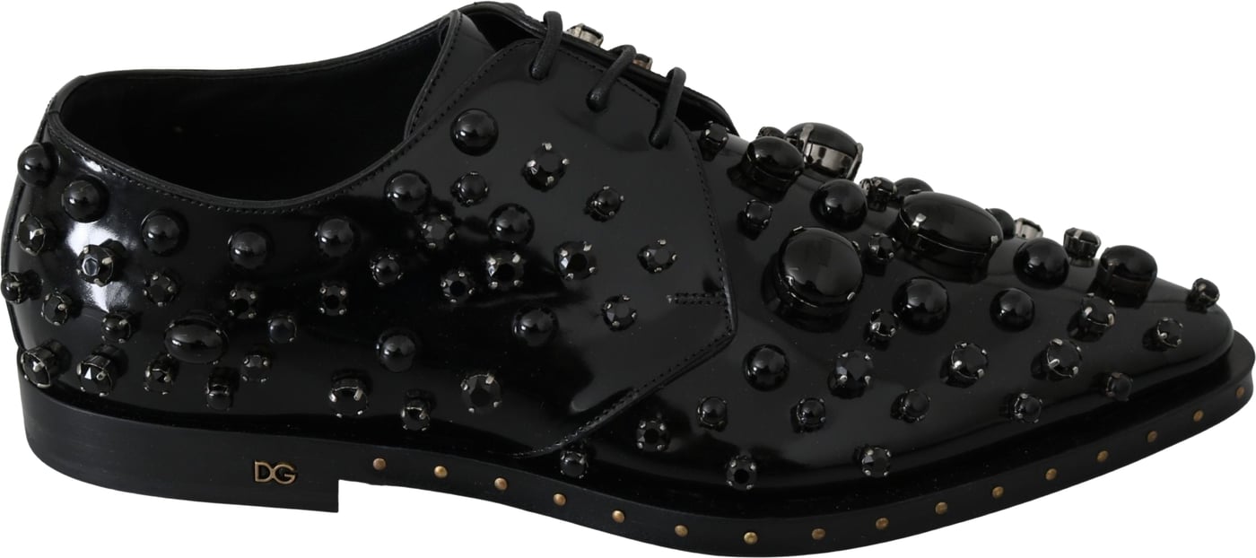 Dolce & Gabbana Black Leather Crystals Dress Broque Shoes