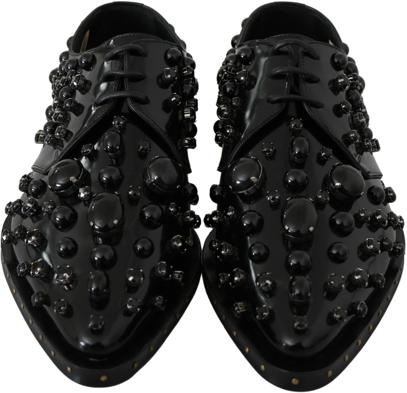 Dolce & Gabbana Black Leather Crystals Dress Broque Shoes