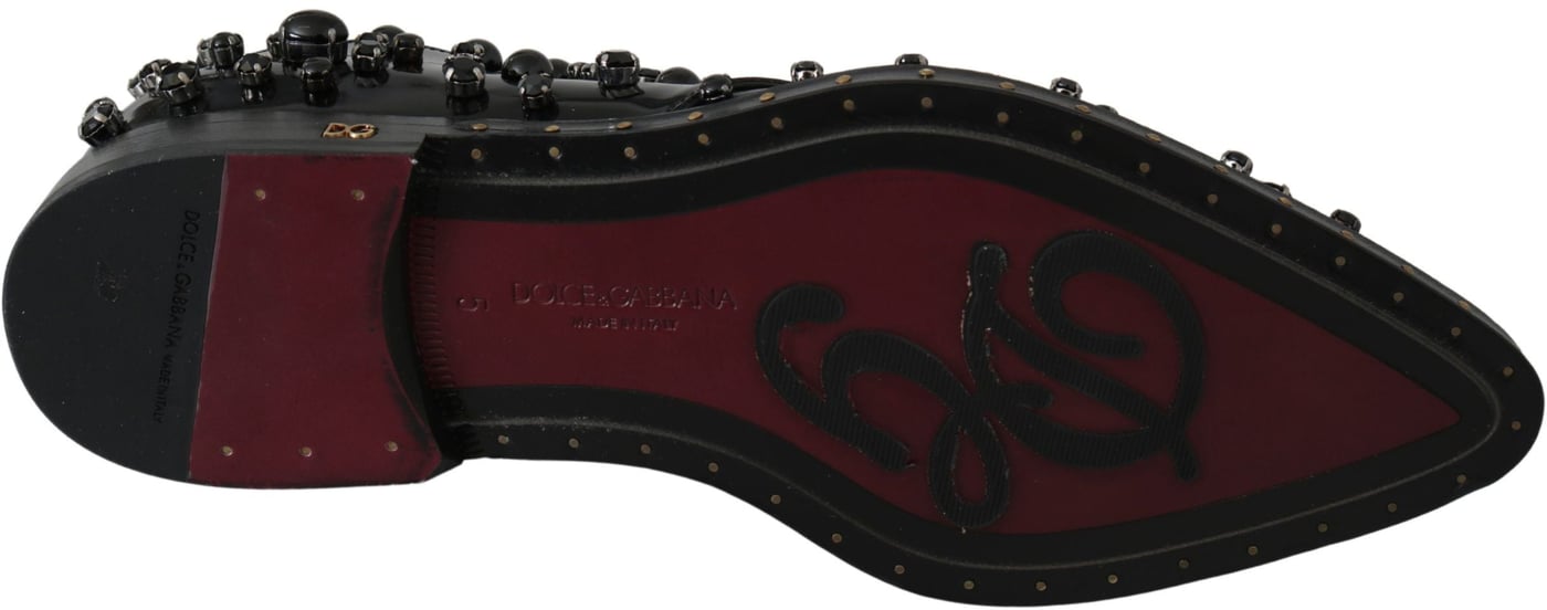 Dolce & Gabbana Black Leather Crystals Dress Broque Shoes