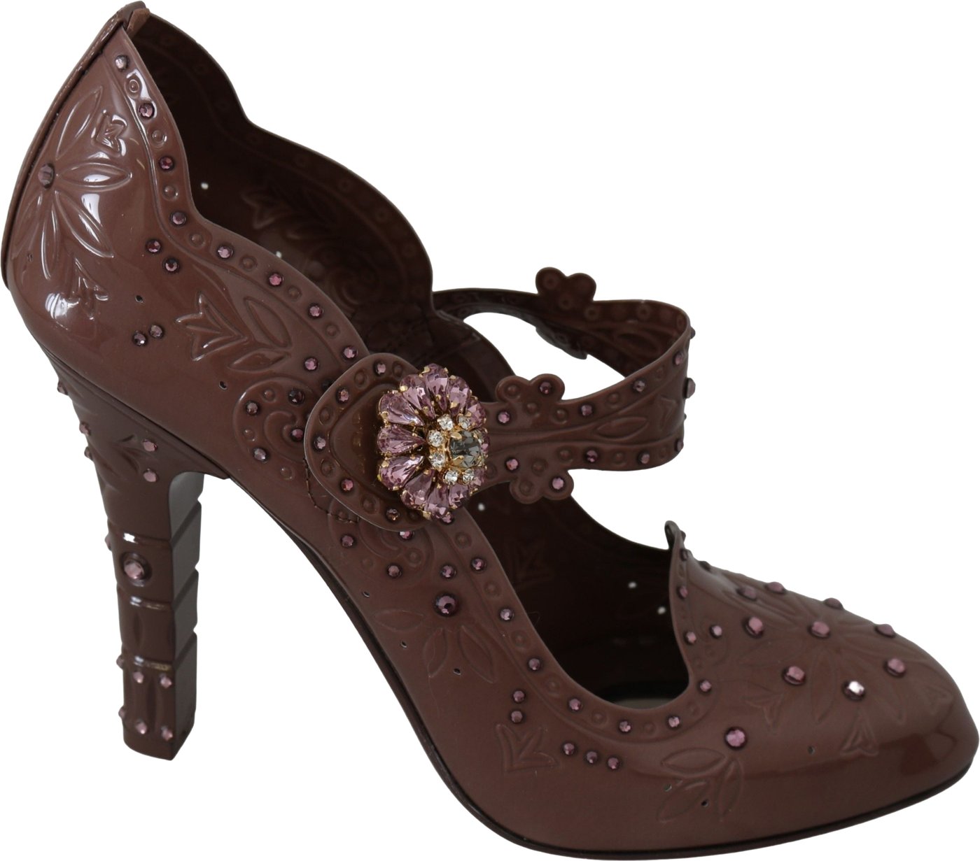 Dolce & Gabbana Brown Floral Crystal CINDERELLA Heels Shoes