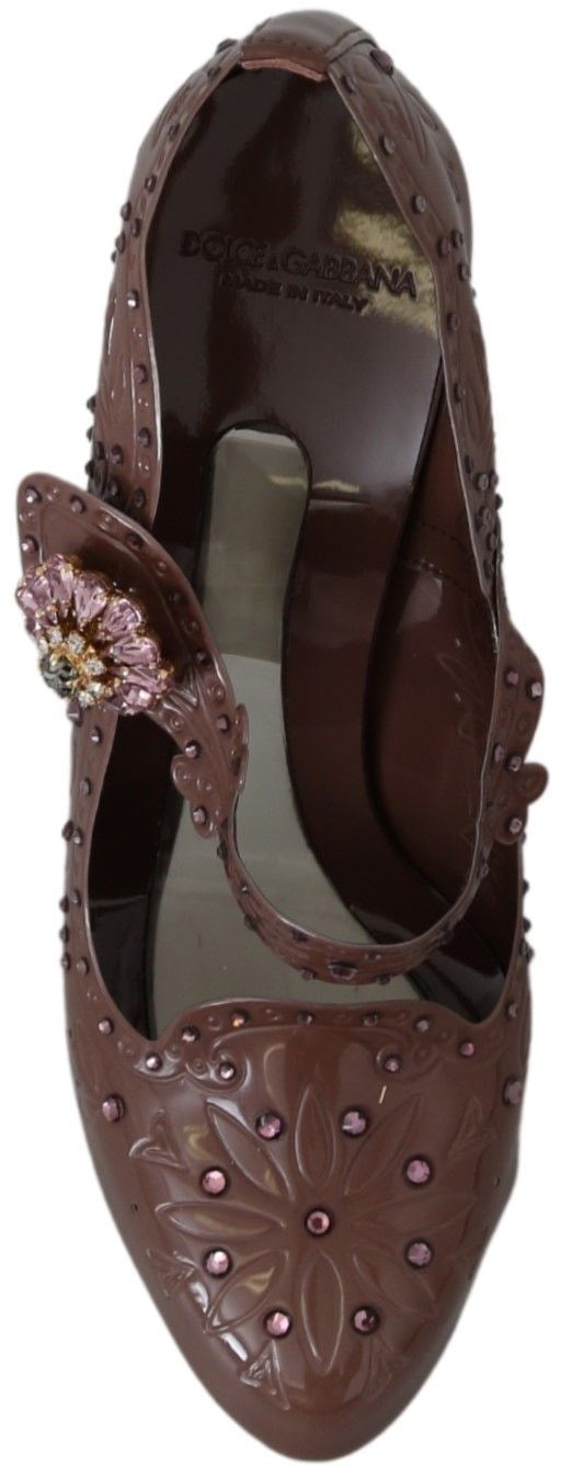 Dolce & Gabbana Brown Floral Crystal CINDERELLA Heels Shoes