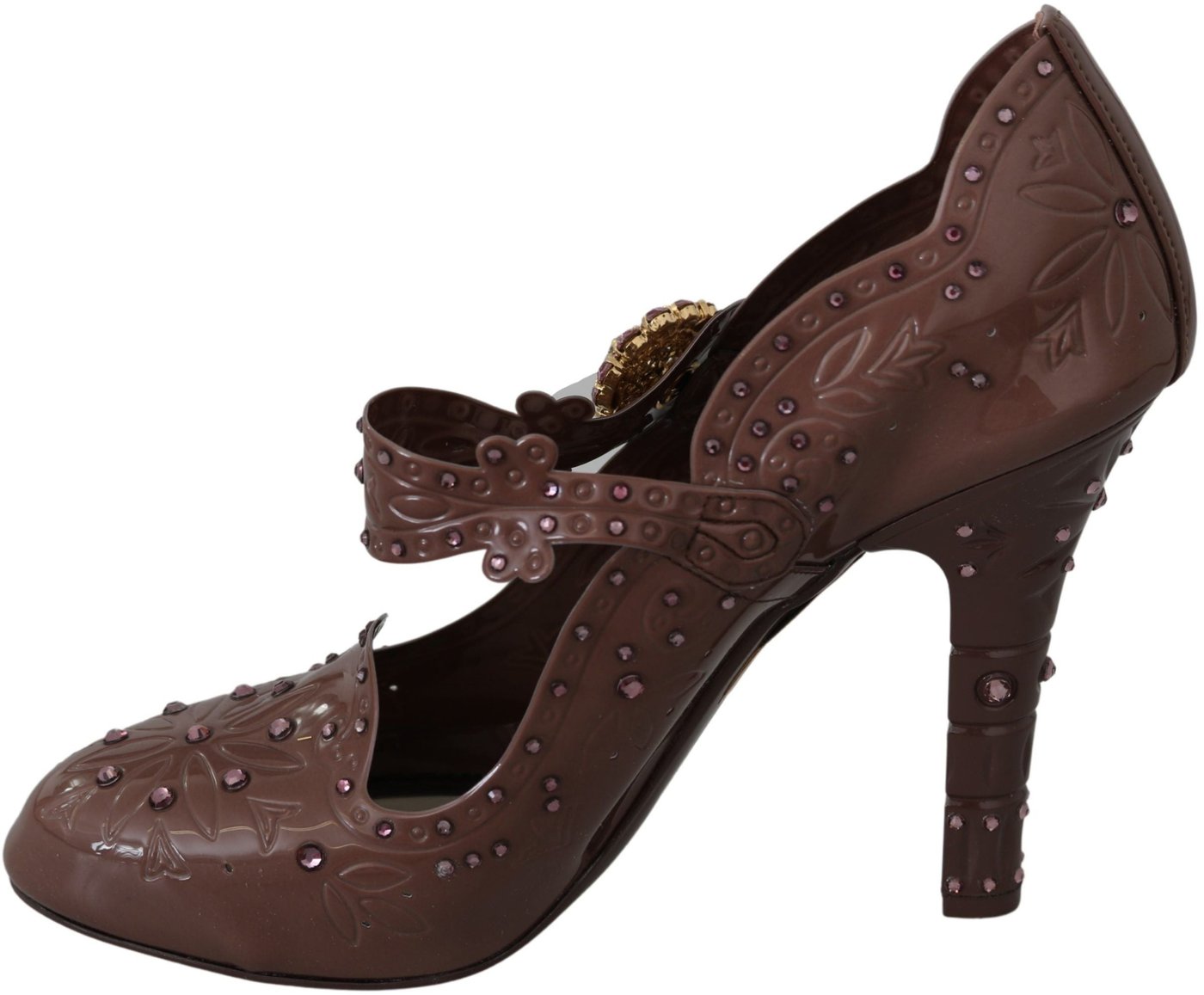 Dolce & Gabbana Brown Floral Crystal CINDERELLA Heels Shoes