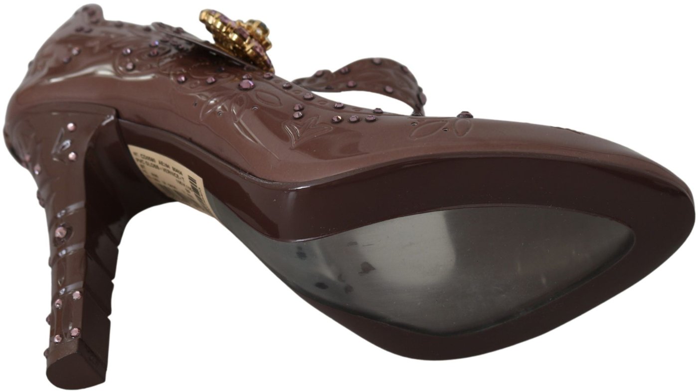 Dolce & Gabbana Brown Floral Crystal CINDERELLA Heels Shoes