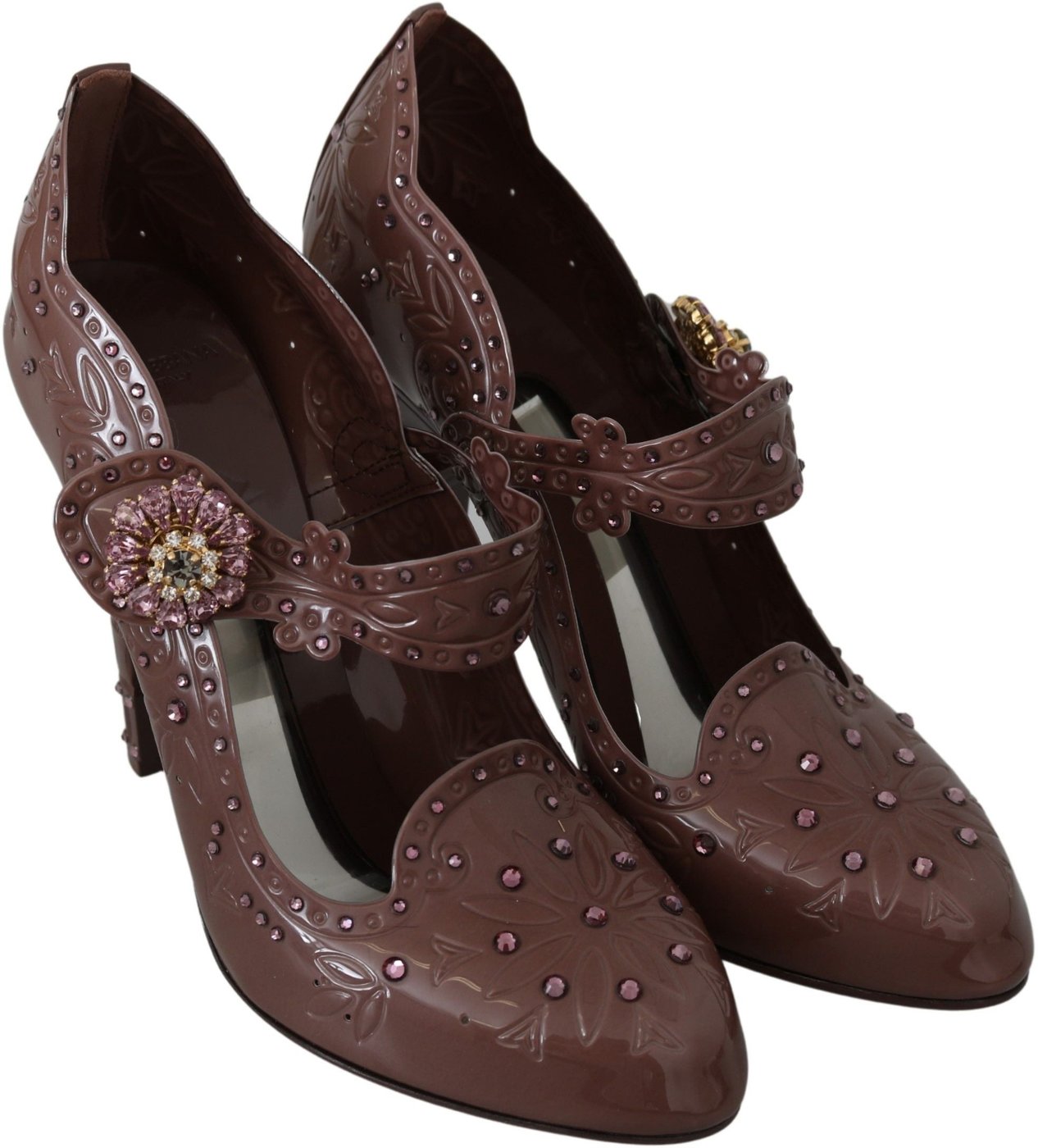 Dolce & Gabbana Brown Floral Crystal CINDERELLA Heels Shoes