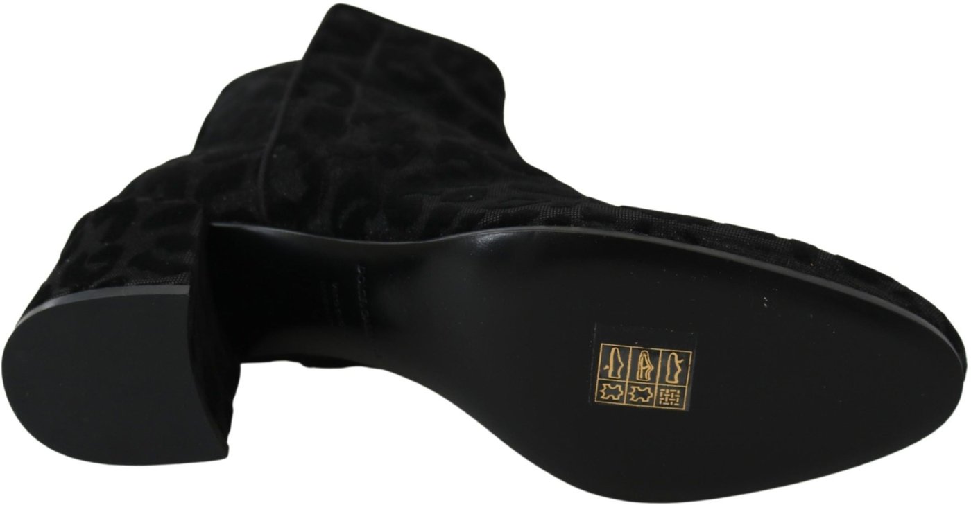Dolce & Gabbana Black Leopard Short Boots Zipper Shoes
