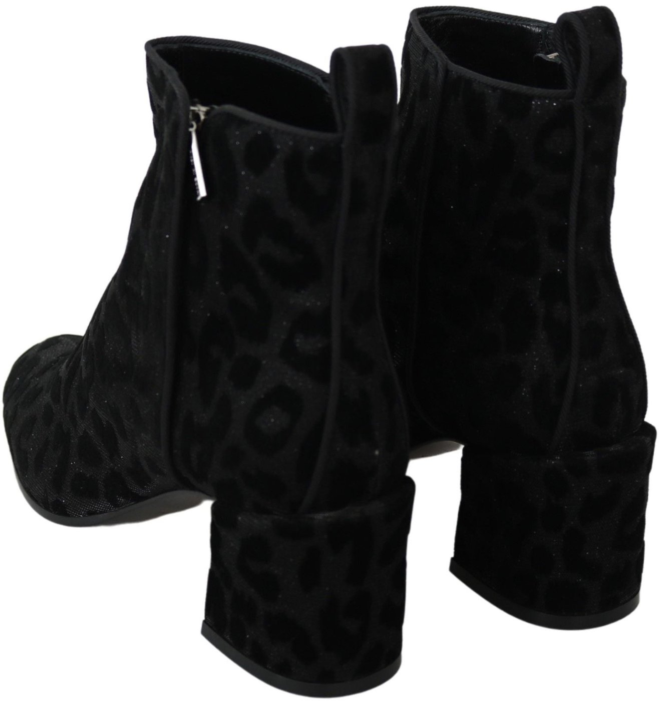 Dolce & Gabbana Black Leopard Short Boots Zipper Shoes
