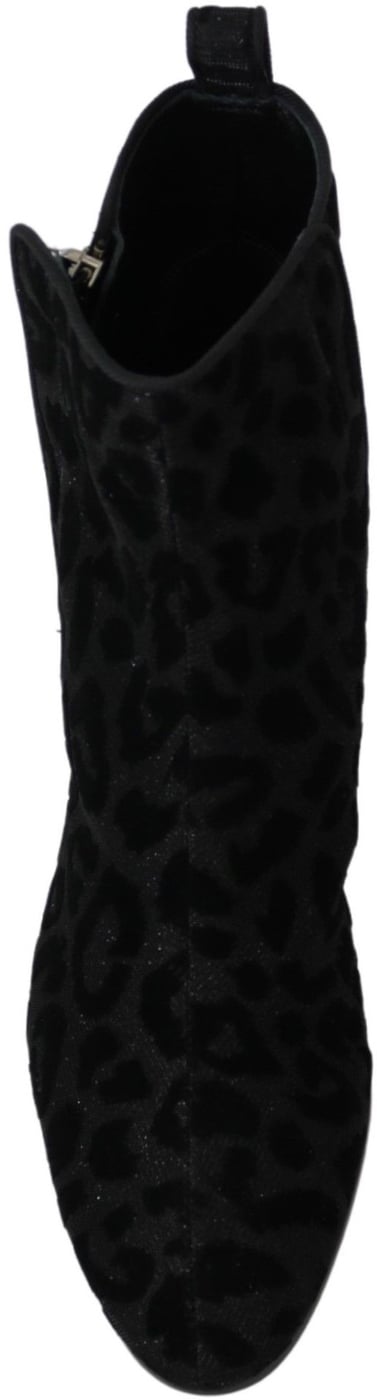 Dolce & Gabbana Black Leopard Short Boots Zipper Shoes