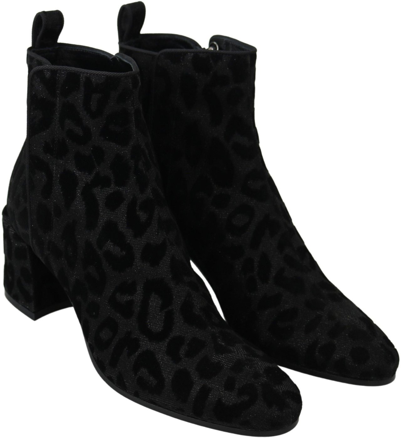 Dolce & Gabbana Black Leopard Short Boots Zipper Shoes