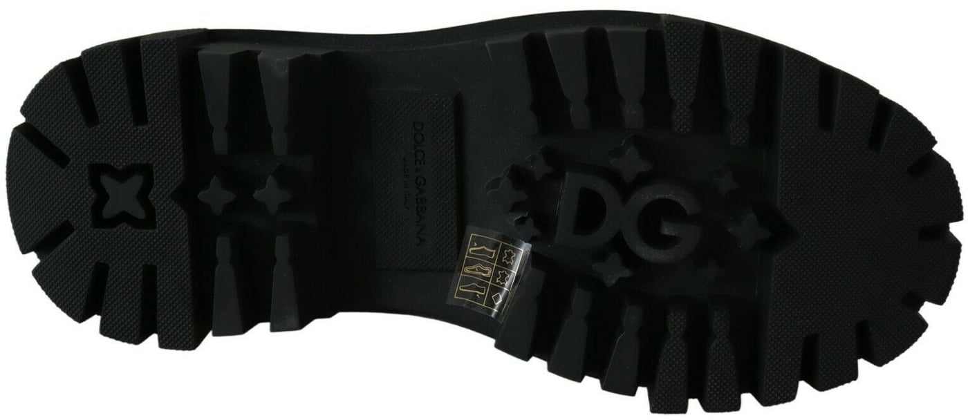 Dolce & Gabbana Black Leather Crystal Combat Boots