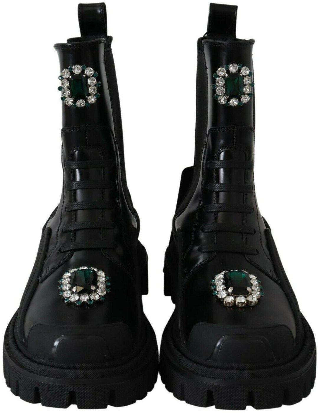 Dolce & Gabbana Black Leather Crystal Combat Boots