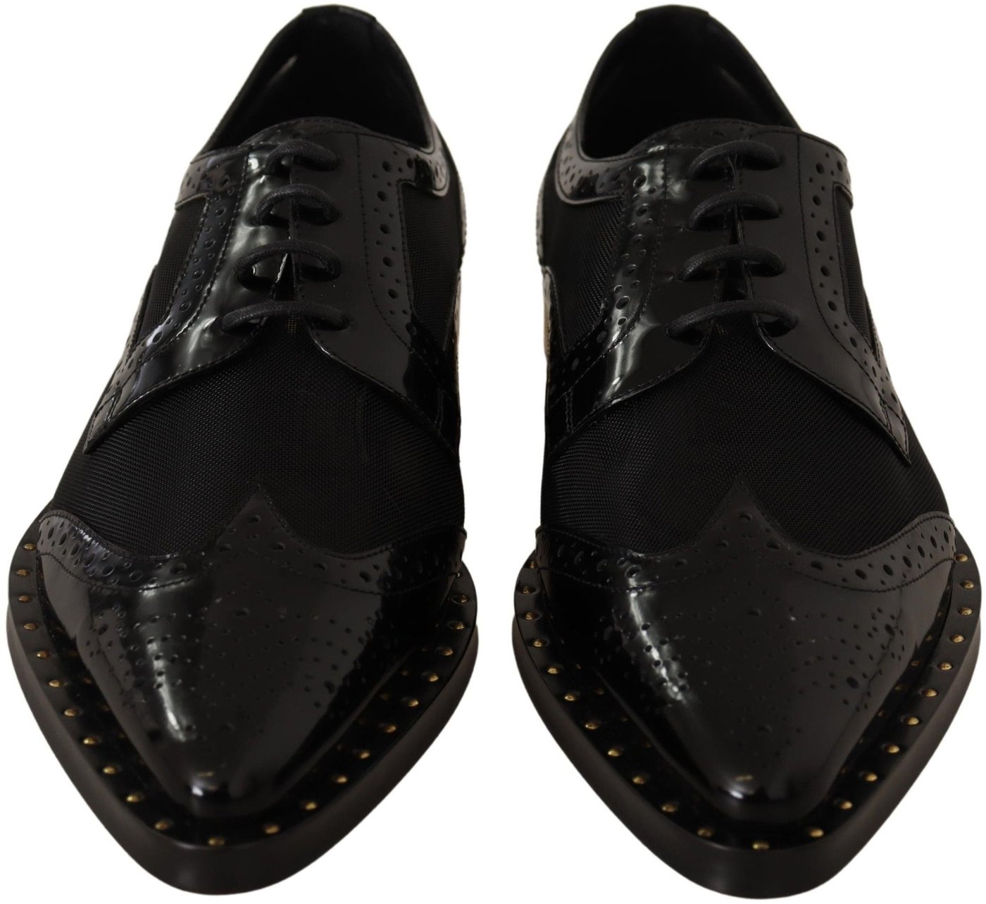 Dolce & Gabbana Black Leather Broques Sheer Wingtip Shoes